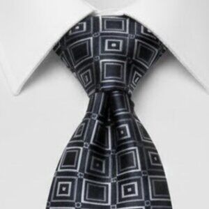 David Taylor Silk Tie Geometric Cubes Silver Black Formal Business Dress